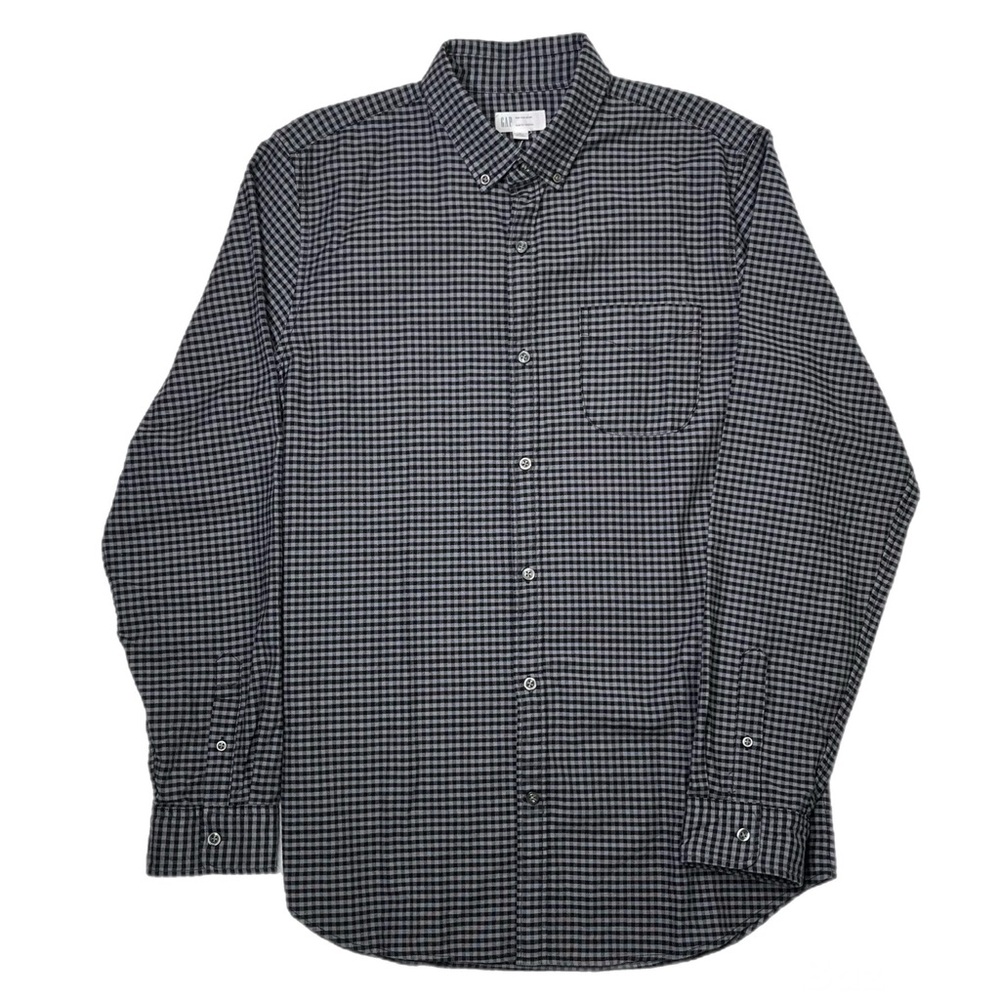 NWT Gap Tall Slim Fit Stretch Black Gingham Button Down Long Sleeve Shirt